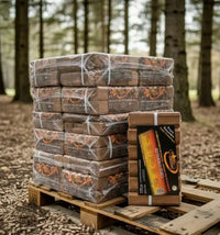 Briquetes de madeira compactada 9kg pack | Queima 1-2 horas | Aquecimento sustentável sem aditivos