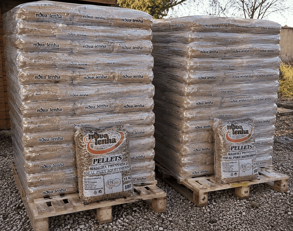 Paletes pellets madeira pinho ENplus A1 Plus NovaLenha 2160kg — aquecimento Portugal
